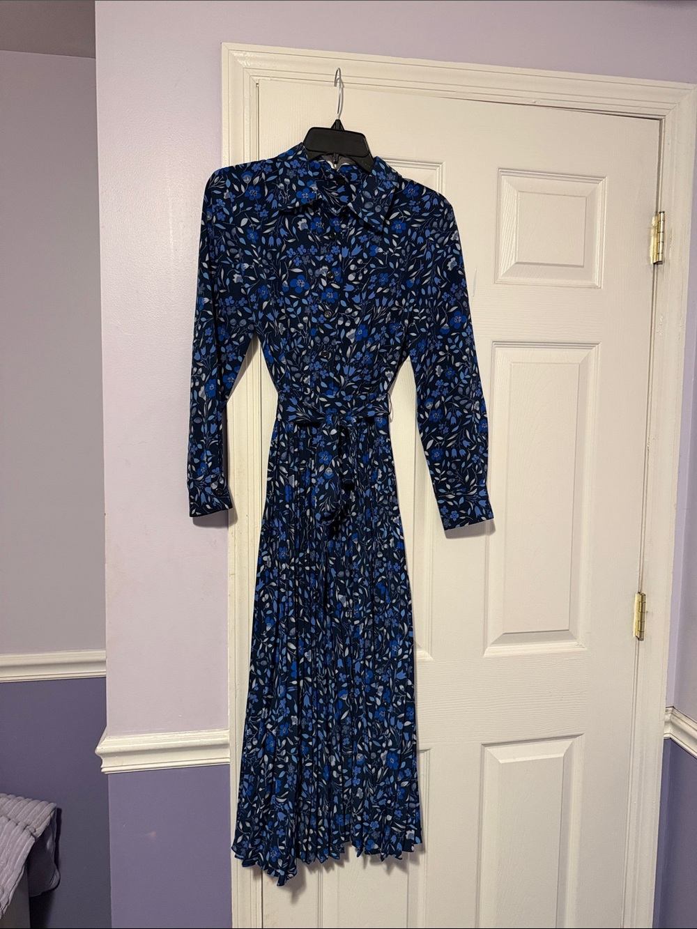 Women's Long Sleeve Blue Floral Shirt Dress